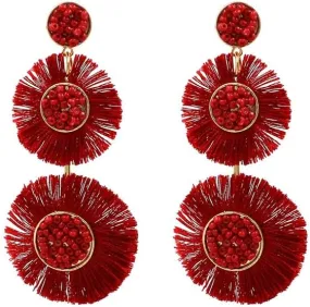 Women Thread Tassel Drop Dangle Earrings Dangling Bohemian Statement Costume Party Fringe Earrings Handmade Unique Birthday Gift