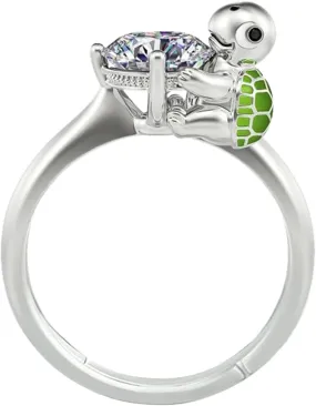 Women Tortoise Ring Adjustable Open Ring Cubic Zirconia Ring Proposal Rings Cute Jewelry (Silver, One Size)
