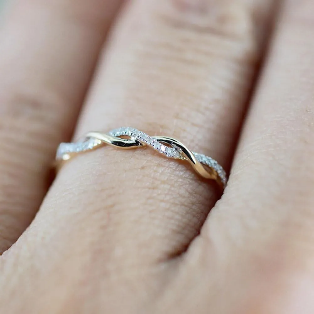 Women Twisted Engagement Rings Inlaid Zircon Stacking Ring Bridal Wedding Band Anniversary Rings (Rose Gold, 10)