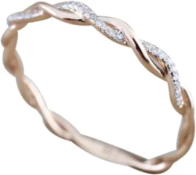 Women Twisted Engagement Rings Inlaid Zircon Stacking Ring Bridal Wedding Band Anniversary Rings (Rose Gold, 10)