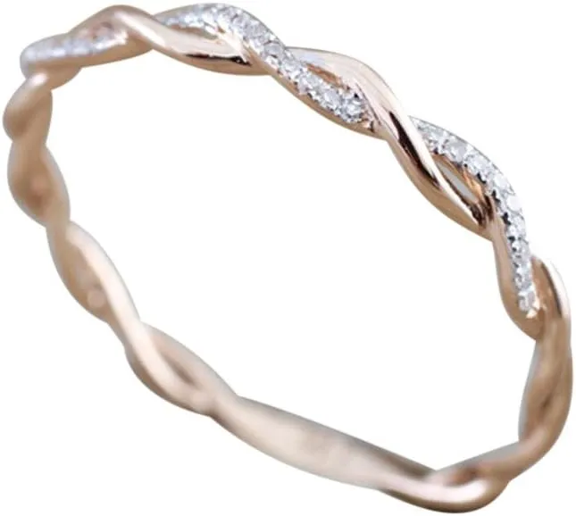 Women Twisted Engagement Rings Inlaid Zircon Stacking Ring Bridal Wedding Band Anniversary Rings (Rose Gold, 10)