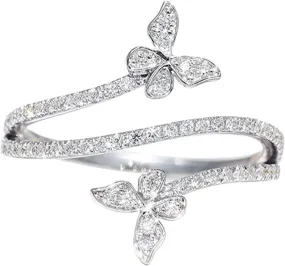 Women's Adjustable Size 925 Sterling Silver Butterfly White Birthstone CZ Butterfly Shape Crystals Rings Jewelry