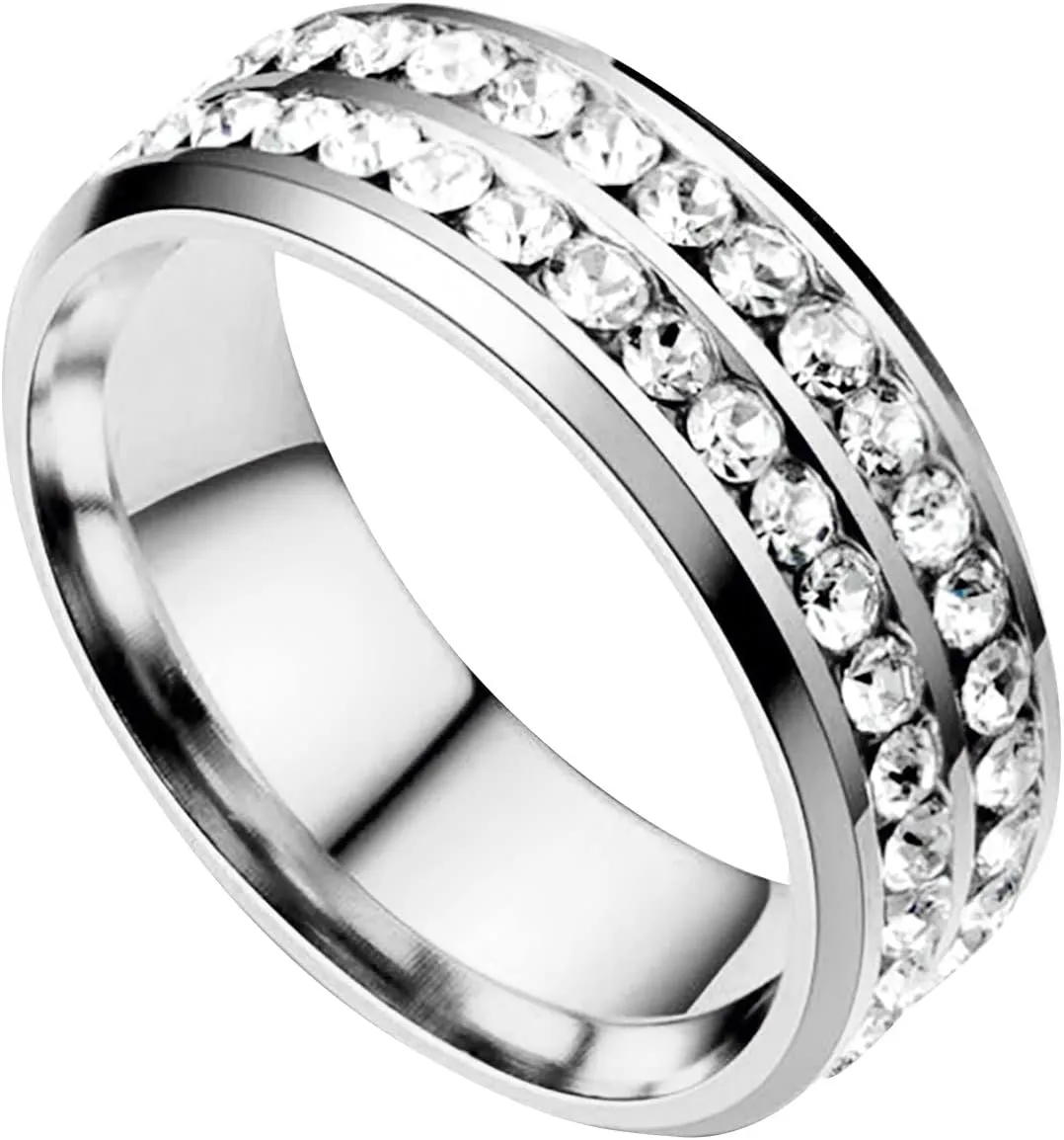 Womens Black Engagement Band Wedding Ring Black Pave Set Cubic Zirconia Stainless Steel Wedding Band for Her