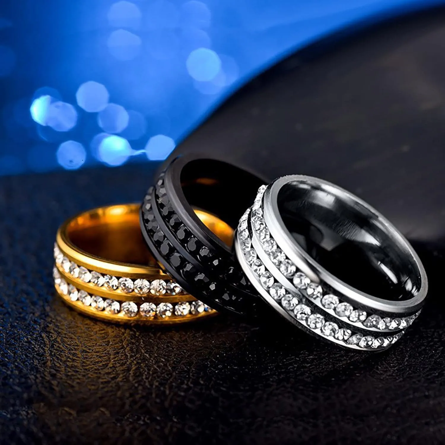 Womens Black Engagement Band Wedding Ring Black Pave Set Cubic Zirconia Stainless Steel Wedding Band for Her