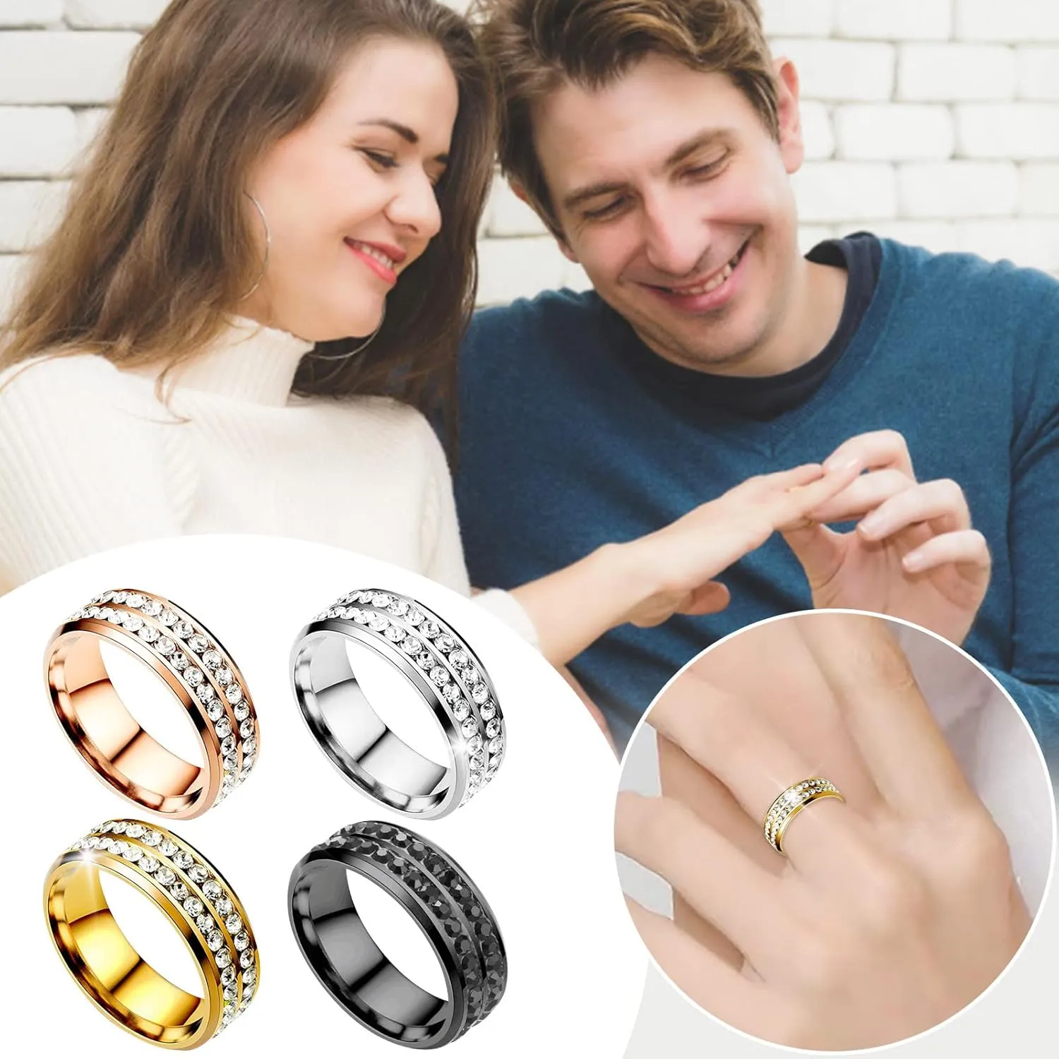 Womens Black Engagement Band Wedding Ring Black Pave Set Cubic Zirconia Stainless Steel Wedding Band for Her