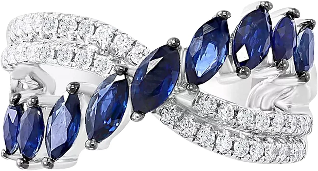 Women's Blue Zircon Ring Wedding Band Simulated Diamond Engagement Ring Delicate Party Jewelry (Blue, 10)