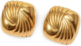 Women's Gold Plated Stainless Steel Geometric Square Stud Earrings with Spiral Texture