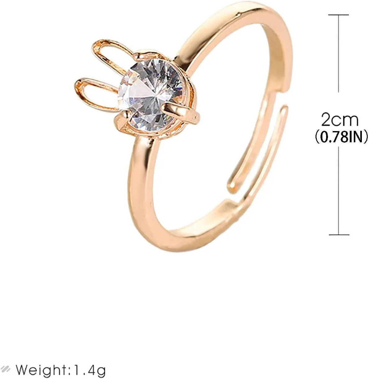 Women's Inlaid Zircon Rabbit Ring for Easter Adjustable Opening Ring Cute Delicate Jewelry (Gold, One Size)