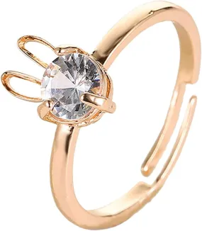 Women's Inlaid Zircon Rabbit Ring for Easter Adjustable Opening Ring Cute Delicate Jewelry (Gold, One Size)