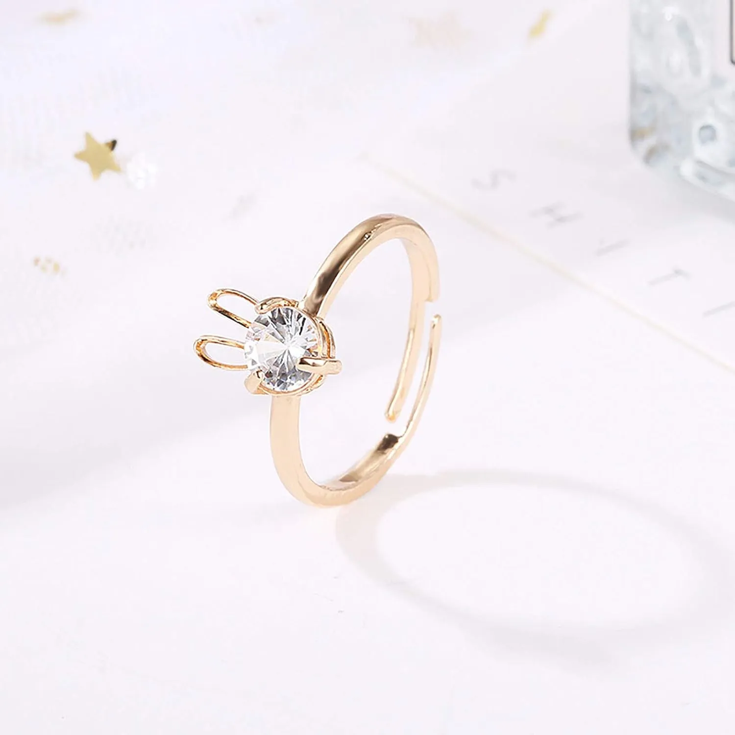 Women's Inlaid Zircon Rabbit Ring for Easter Adjustable Opening Ring Cute Delicate Jewelry (Gold, One Size)