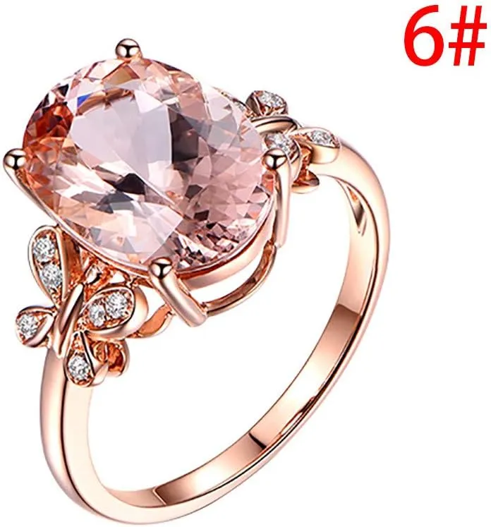 Women's Rose Gold Filled Engagement Champagne Ring Gemstone Oval Cut Cubic Zirconia Promise Single Stone Ring