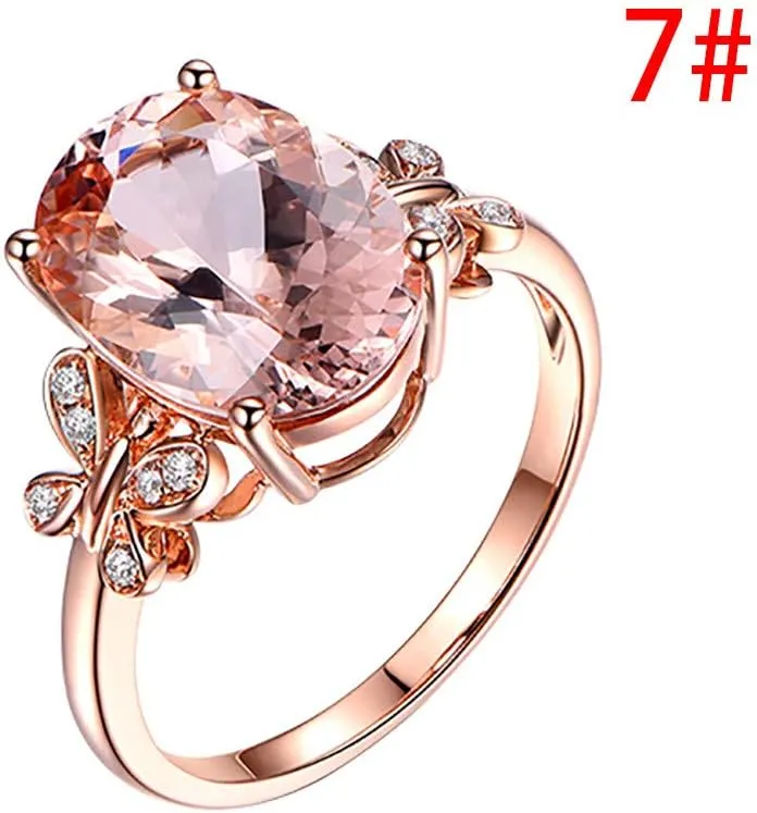Women's Rose Gold Filled Engagement Champagne Ring Gemstone Oval Cut Cubic Zirconia Promise Single Stone Ring