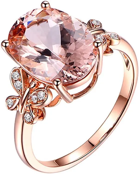 Women's Rose Gold Filled Engagement Champagne Ring Gemstone Oval Cut Cubic Zirconia Promise Single Stone Ring