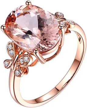 Women's Rose Gold Filled Engagement Champagne Ring Gemstone Oval Cut Cubic Zirconia Promise Single Stone Ring