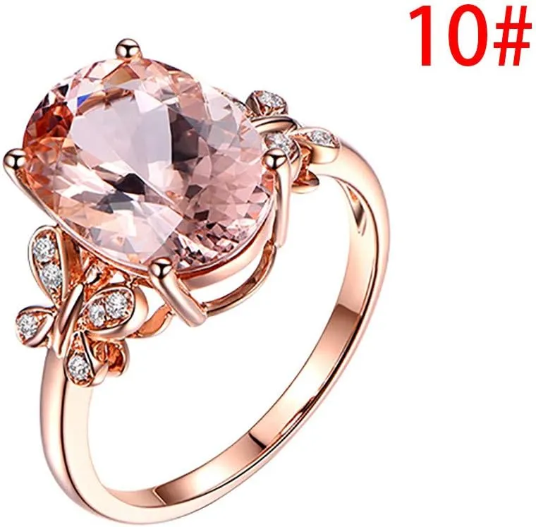 Women's Rose Gold Filled Engagement Champagne Ring Gemstone Oval Cut Cubic Zirconia Promise Single Stone Ring