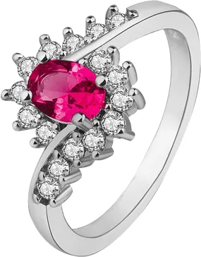 Women's Simulated Diamond Shiny Rings Inlaid Zircon Engagement Ring Wedding Band for Bride (Red, 9)