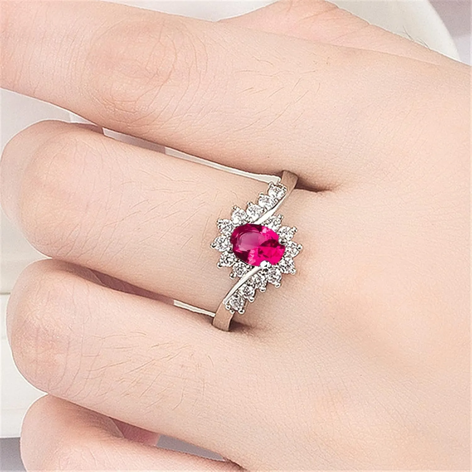 Women's Simulated Diamond Shiny Rings Inlaid Zircon Engagement Ring Wedding Band for Bride (Red, 9)