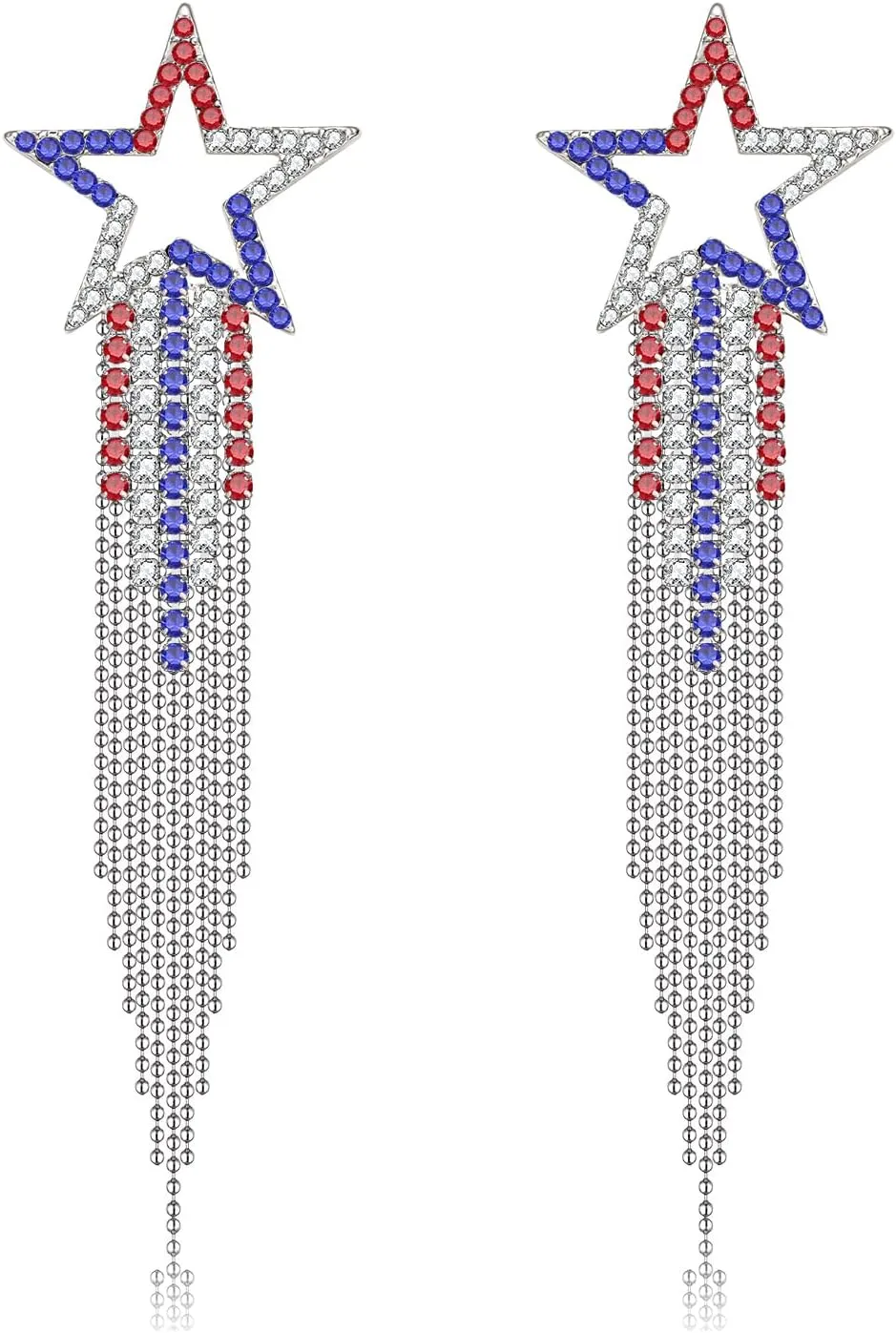 Womens Tassel Earrings Star Ear Stud Pave Crystal Dangle Earrings Boho Waterfall Beaded Fringe Drop Earring