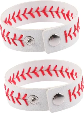 Woven Leather Baseball Bracelet Pu Fashion Sports Wristband 2pcs Unisex