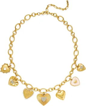 WOWORAMA Chunky Gold Charm Necklace for Women Boho Chunky Heart Statement Necklace Vintage Heart Coin Disc Charm Necklace Jewelry