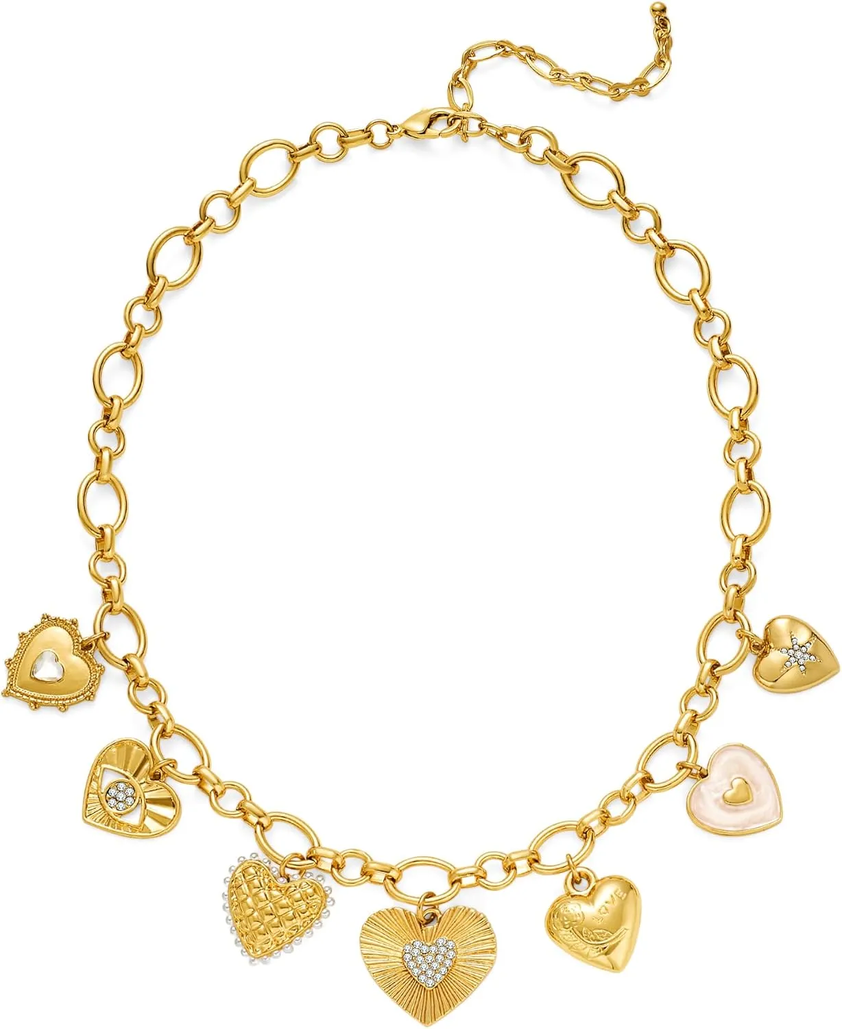 WOWORAMA Chunky Gold Charm Necklace for Women Boho Chunky Heart Statement Necklace Vintage Heart Coin Disc Charm Necklace Jewelry