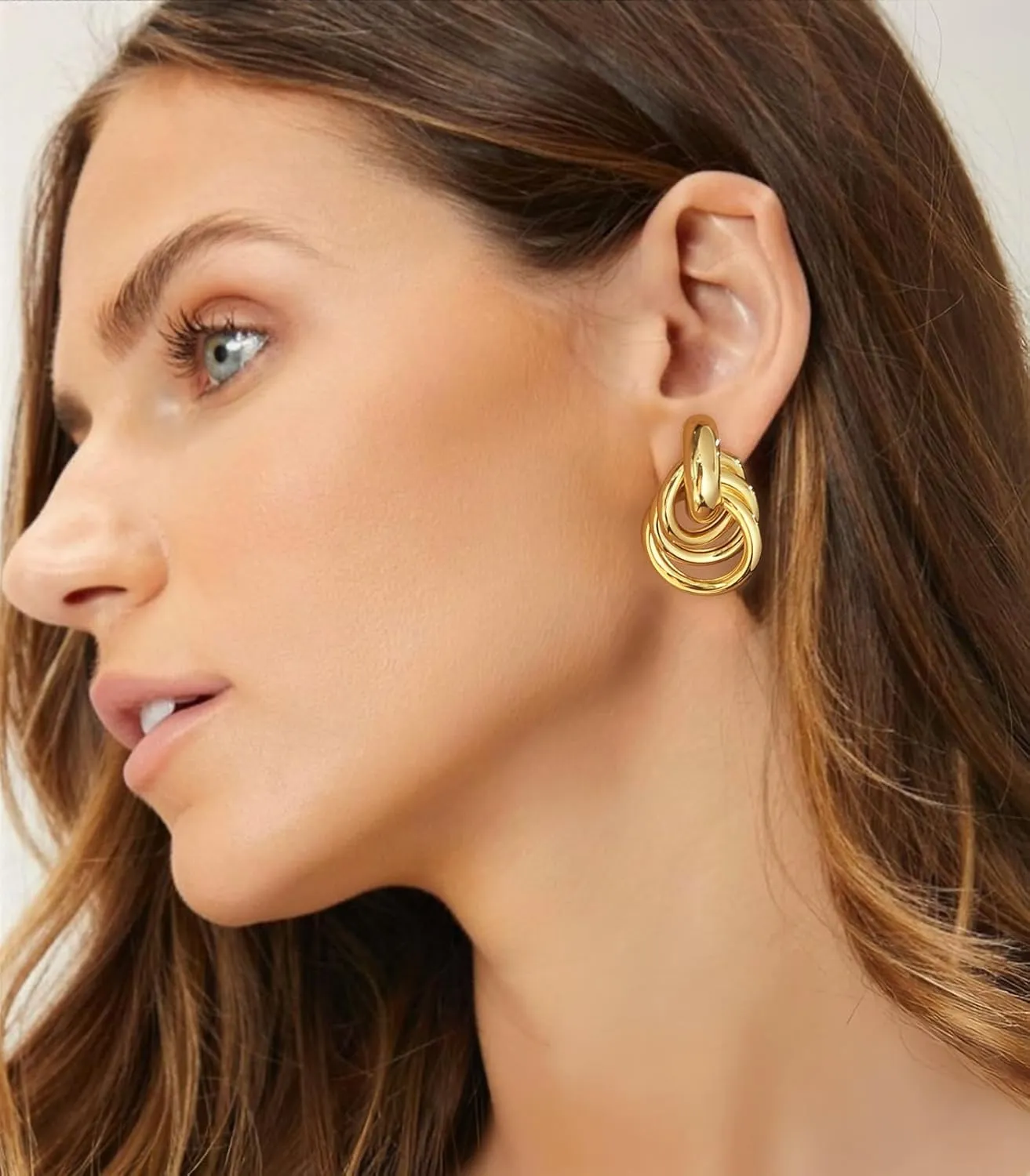 WOWORAMA Double Circle Drop Earrings for Women Gold Silver Geometric Hoop Dangle Earrings Round Circle Hoop Earrings Lightweight Statement Hoop Earrings