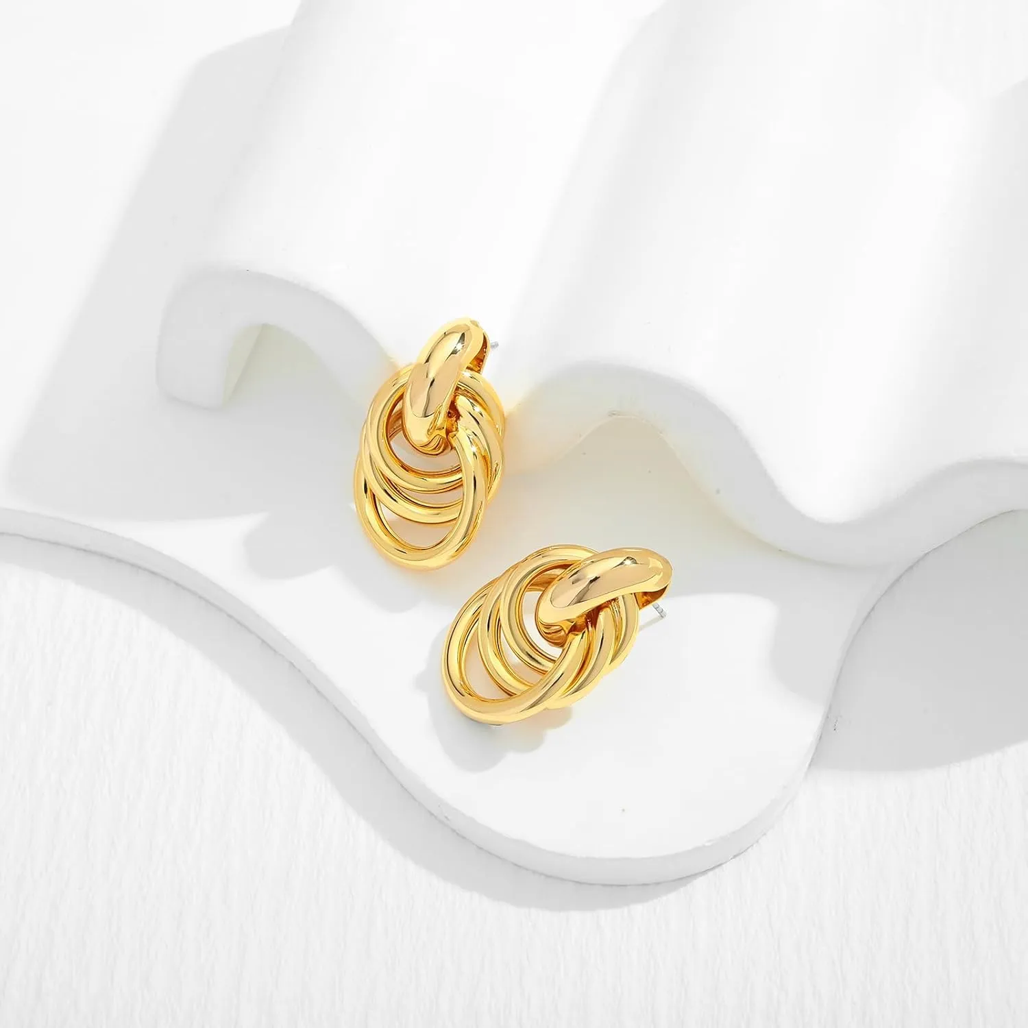WOWORAMA Double Circle Drop Earrings for Women Gold Silver Geometric Hoop Dangle Earrings Round Circle Hoop Earrings Lightweight Statement Hoop Earrings
