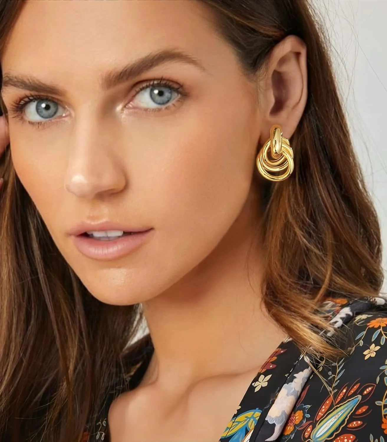 WOWORAMA Double Circle Drop Earrings for Women Gold Silver Geometric Hoop Dangle Earrings Round Circle Hoop Earrings Lightweight Statement Hoop Earrings