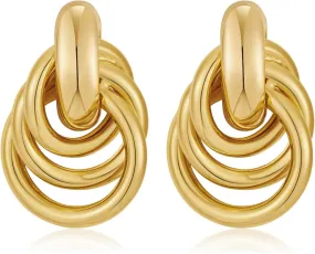 WOWORAMA Double Circle Drop Earrings for Women Gold Silver Geometric Hoop Dangle Earrings Round Circle Hoop Earrings Lightweight Statement Hoop Earrings