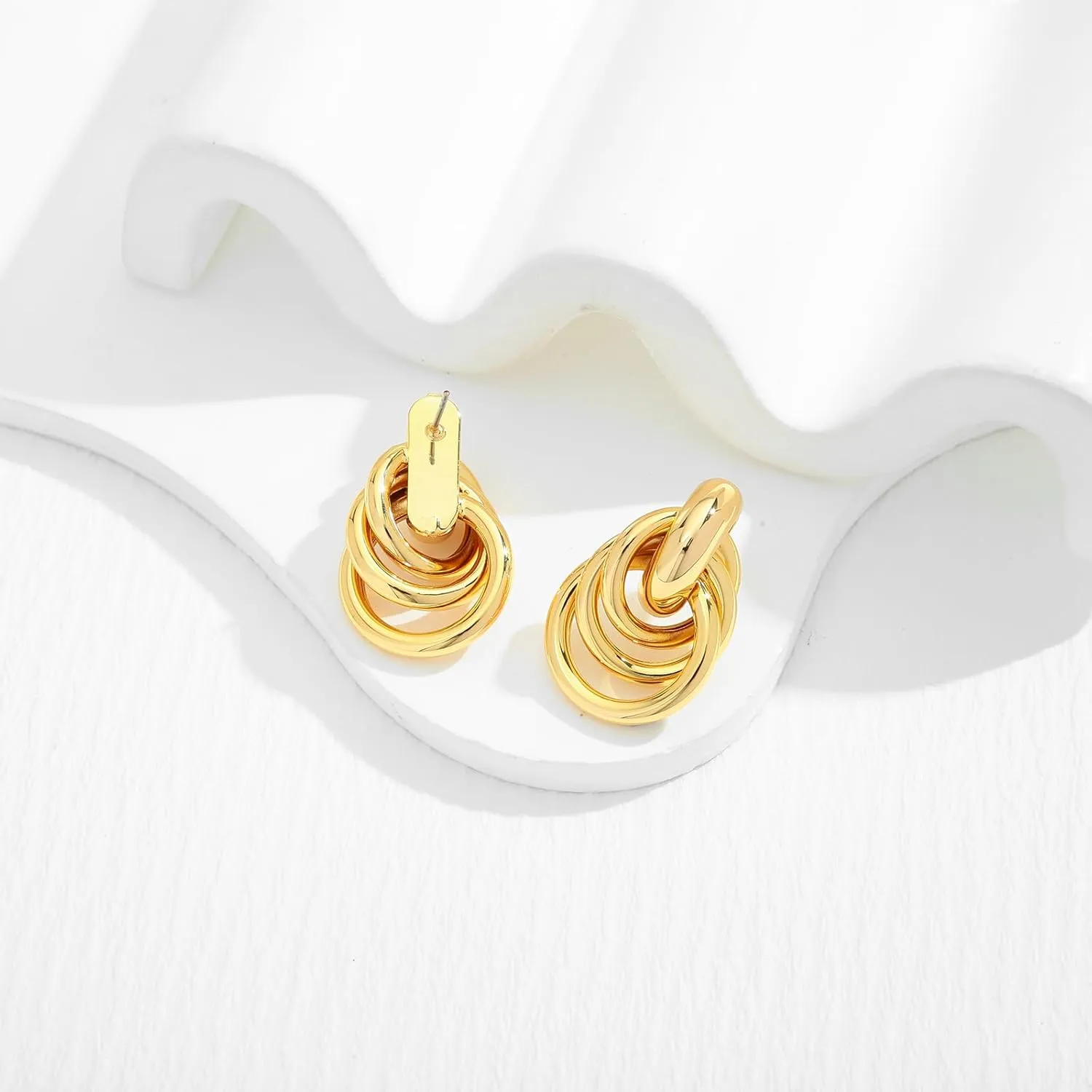 WOWORAMA Double Circle Drop Earrings for Women Gold Silver Geometric Hoop Dangle Earrings Round Circle Hoop Earrings Lightweight Statement Hoop Earrings