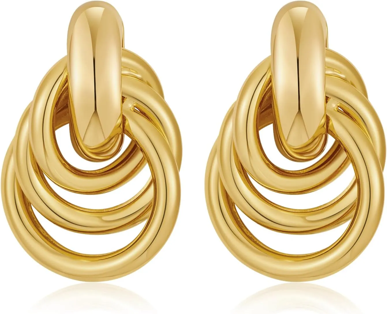 WOWORAMA Double Circle Drop Earrings for Women Gold Silver Geometric Hoop Dangle Earrings Round Circle Hoop Earrings Lightweight Statement Hoop Earrings