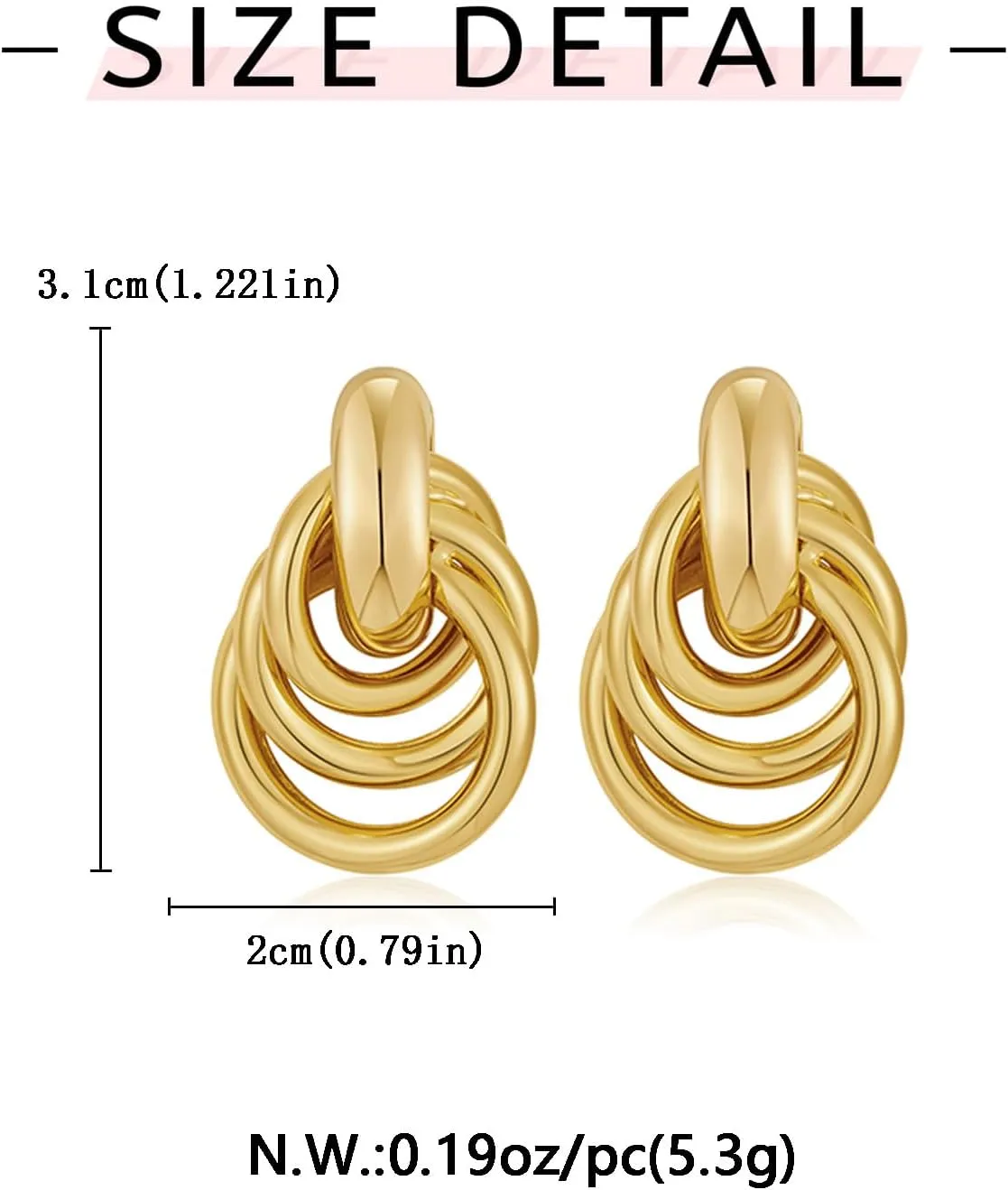 WOWORAMA Double Circle Drop Earrings for Women Gold Silver Geometric Hoop Dangle Earrings Round Circle Hoop Earrings Lightweight Statement Hoop Earrings