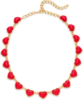 WOWORAMA Red Heart Choker Necklace for Women Red Enamel Love Heart Charm Collar Necklace Labster Adjustable Heart Necklace Wedding Jewelry