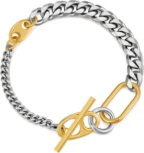 WOWORAMA Two Tone Link Chain Bracelet for Women Men Gold and Silver Paperclip Link Bracelets Unisex Mixed Metal Bracelet Thick Chunky Chain Bracelets
