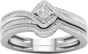 Yellow Gold-Plated Princess Cut Cubic Zirconia Bridal Ring Set for Women Silver Wedding Engagement Rings