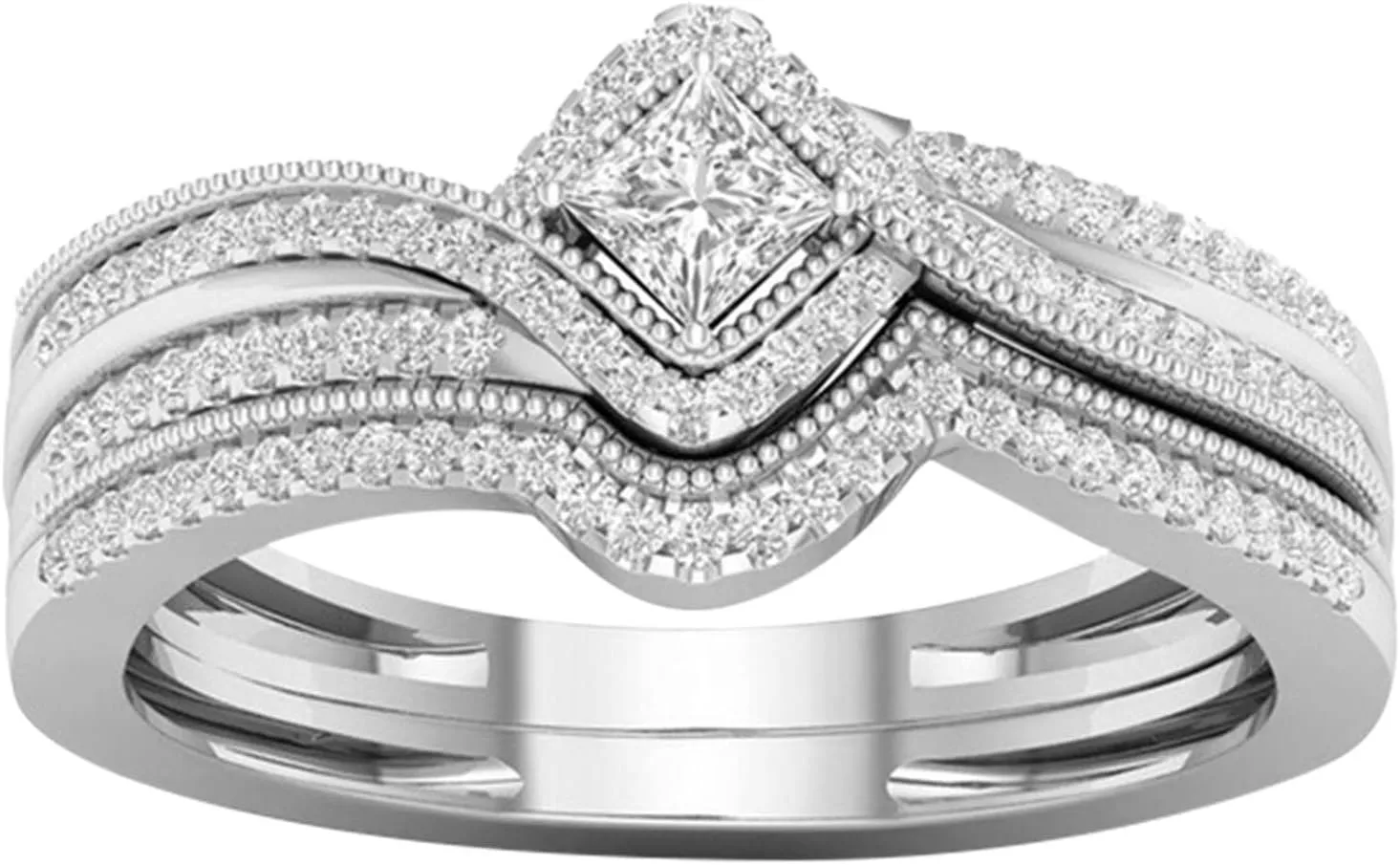 Yellow Gold-Plated Princess Cut Cubic Zirconia Bridal Ring Set for Women Silver Wedding Engagement Rings