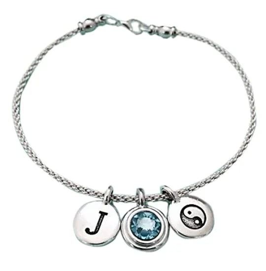 Yin yang bangle, yin yang charm bracelet, custom charm bracelet, charm bangle, personalized bracelet, initial bracelet, monogram