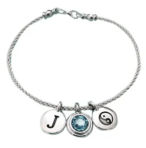 Yin yang bangle, yin yang charm bracelet, custom charm bracelet, charm bangle, personalized bracelet, initial bracelet, monogram