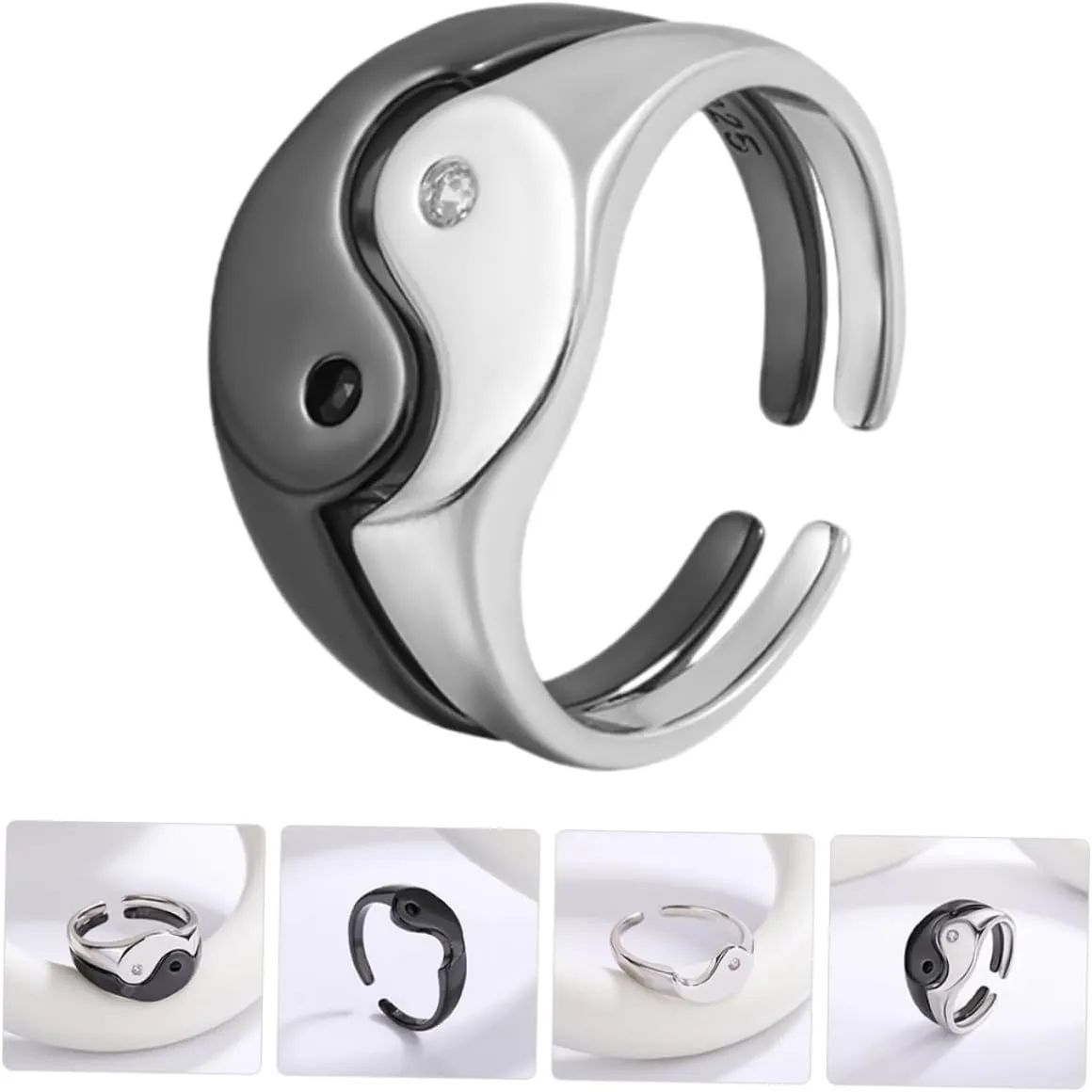 Yin Yang Ring Gold The Silver Women Rings Suits Yin Yang Couple Ring Decorative Matching Ring Adjustable