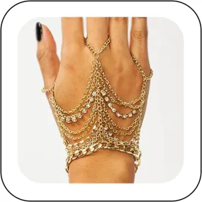 Ymqewq Kenfery Vintage Bridal Crystal Slave Bracelet Multi-layered Rhinestone Slave Bracelet Shiny Tennis Chain Bracelet Finger Ring Beach Wedding Luxury Hand Jewelry Accessories for Women