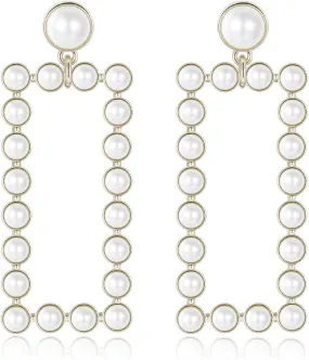 YUJIE Women's Chic Pearl Earrings Geometric Pearl Drop Earrings Pearl Dangle Earrings Jewelry