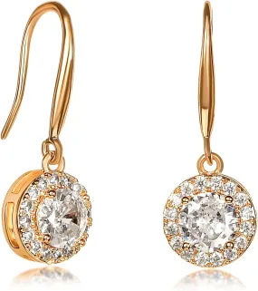 Zavana Drop Earrings for Women in a Halo Design, Silver or Gold Earrings set with Clear and Coloured Cubic Zirconia Stones, Elegant Dangle Earrings for Women