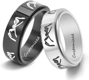 ZKXXJ Personalized Couple Rings Set Promise Rings for Him Her,Customized Name Date Love Engraved Pinky Promise Rings Spinner Band Anxiety Relief Finger Ring for Valentine's day Gift