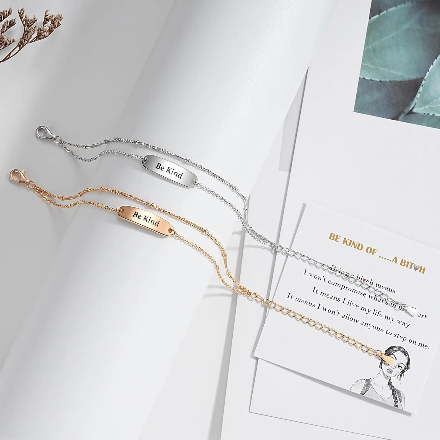 ZOEXUE 925 Sterling Silver Be Kind of A Bith Bracelet - 14k Gold/Silver Filled Layered Beaded Hidden Message Bracelets Be Kind Of A Bich Motivational Inspirational Gifts for Women Friend Sister