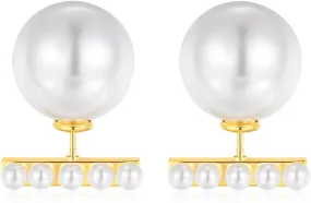 ZRU 925 Sterling Silver Pearl Stud Earrings for Women, Silver Big Pearl Little Pearl Stud Earrings, Xmas Jewelry Gold Plated Dainty Bridal Bridesmaid Gift, Wedding Christmas Party Earrings